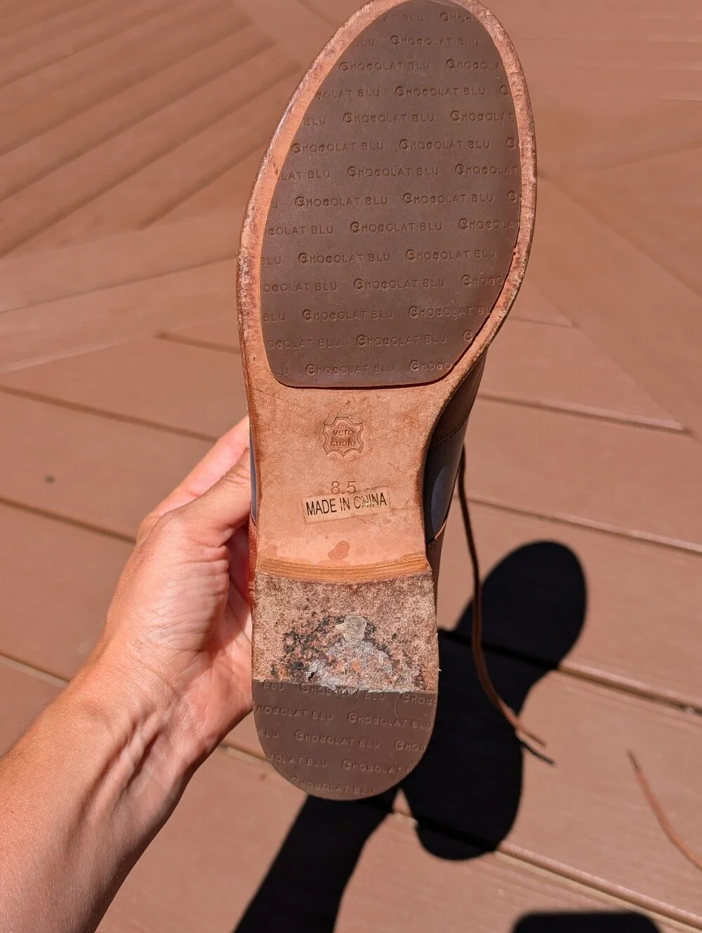 Chocolat Blu Brown and Blue Two-Tone Leather Flats